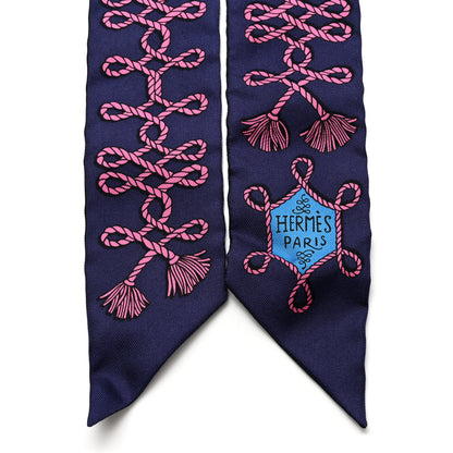Hermes Silk Galons Et Brandebourg Twilly Indigo Rouge Vif Marine 2 of 4