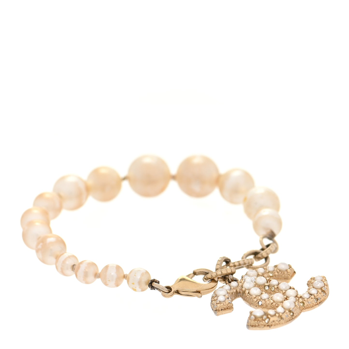Crystal Pearl CC Bracelet Gold