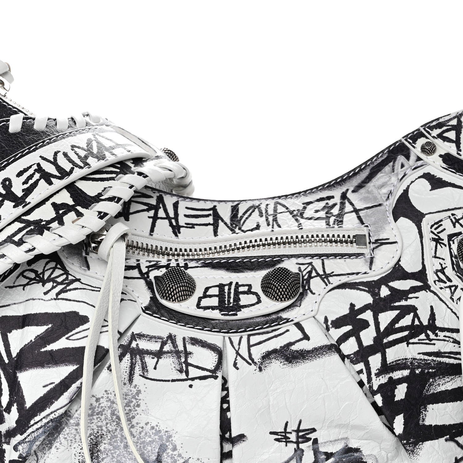 Balenciaga Agneau Arena Graffiti Small Le Cagole Shoulder Bag White Black 8 of 9