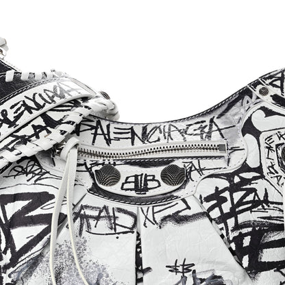 Balenciaga Agneau Arena Graffiti Small Le Cagole Shoulder Bag White Black 8 of 9