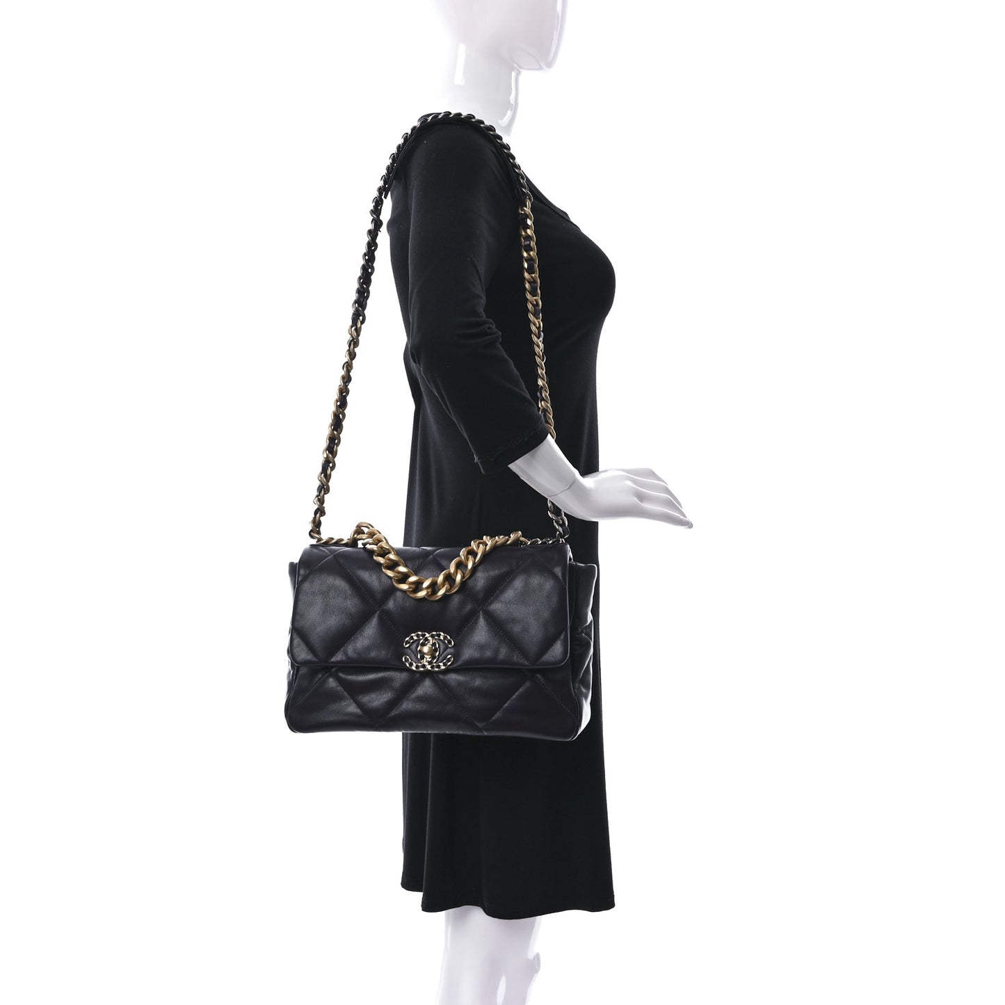 Goatskin Quilted Large Chanel 19 Flap Navy Blue