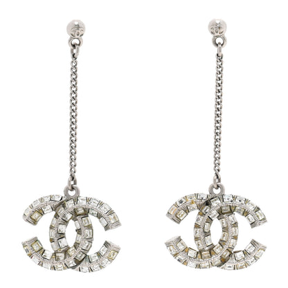 Chanel Baguette Crystal CC Drop Earrings Silver 1 of 4