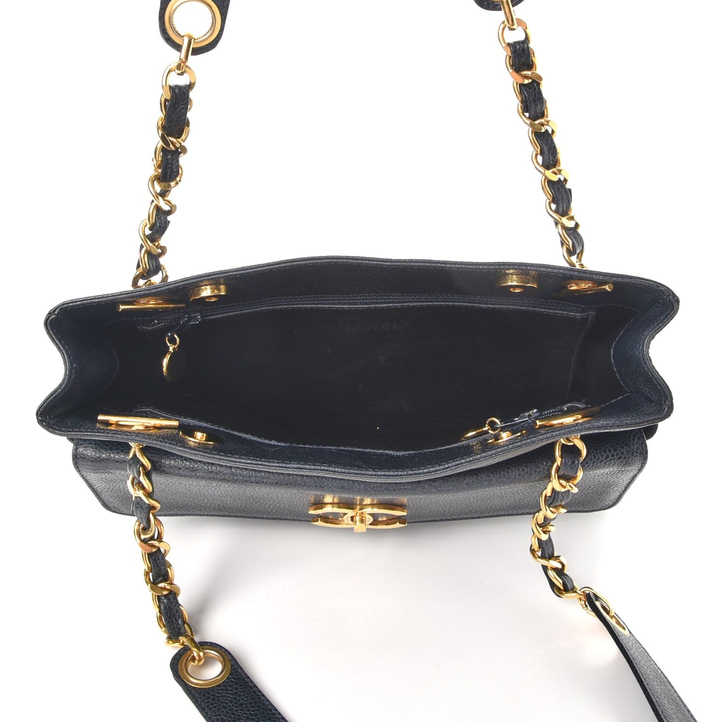 Caviar Flap Shoulder Bag Navy Blue