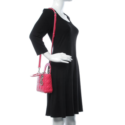 Christian Dior Lambskin Cannage Mini Lady Dior Fuchsia 2 of 13
