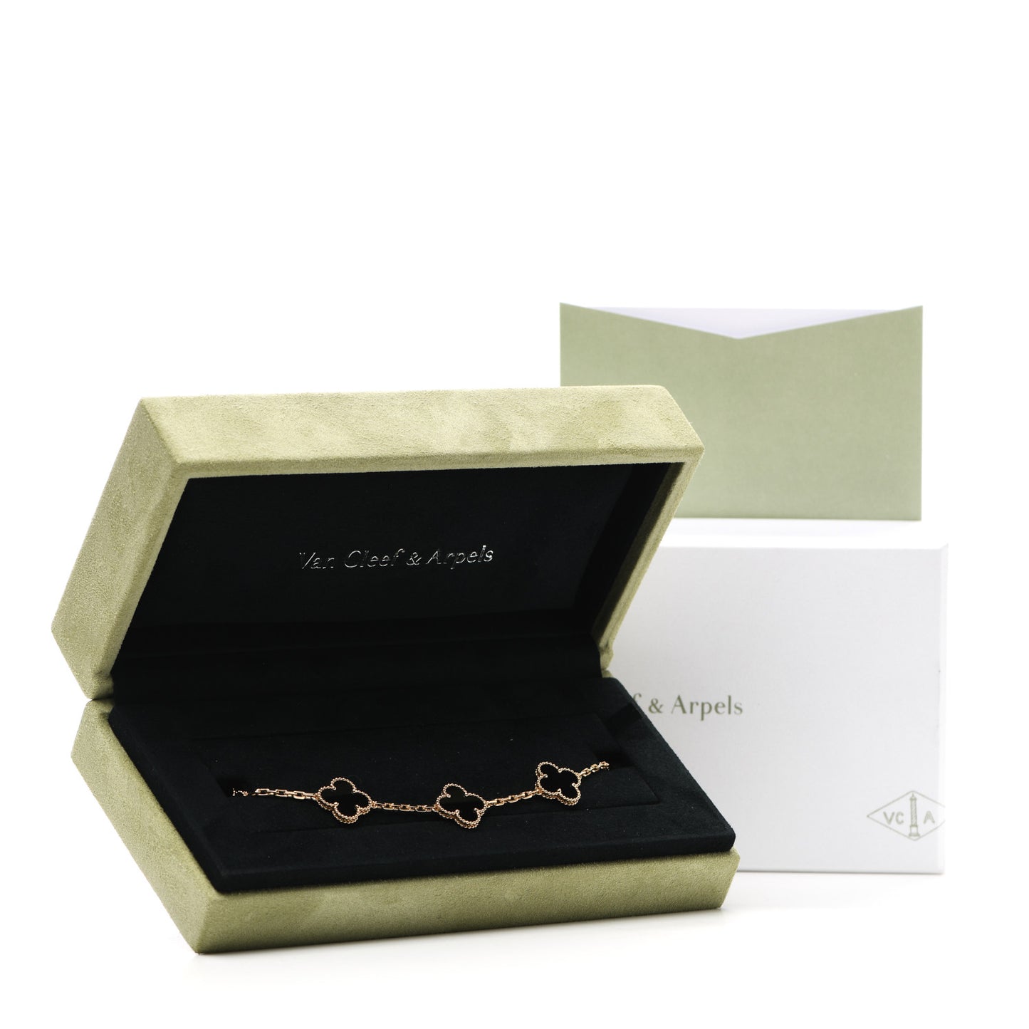 18K Yellow Gold Black Onyx 5 Motifs Vintage Alhambra Bracelet