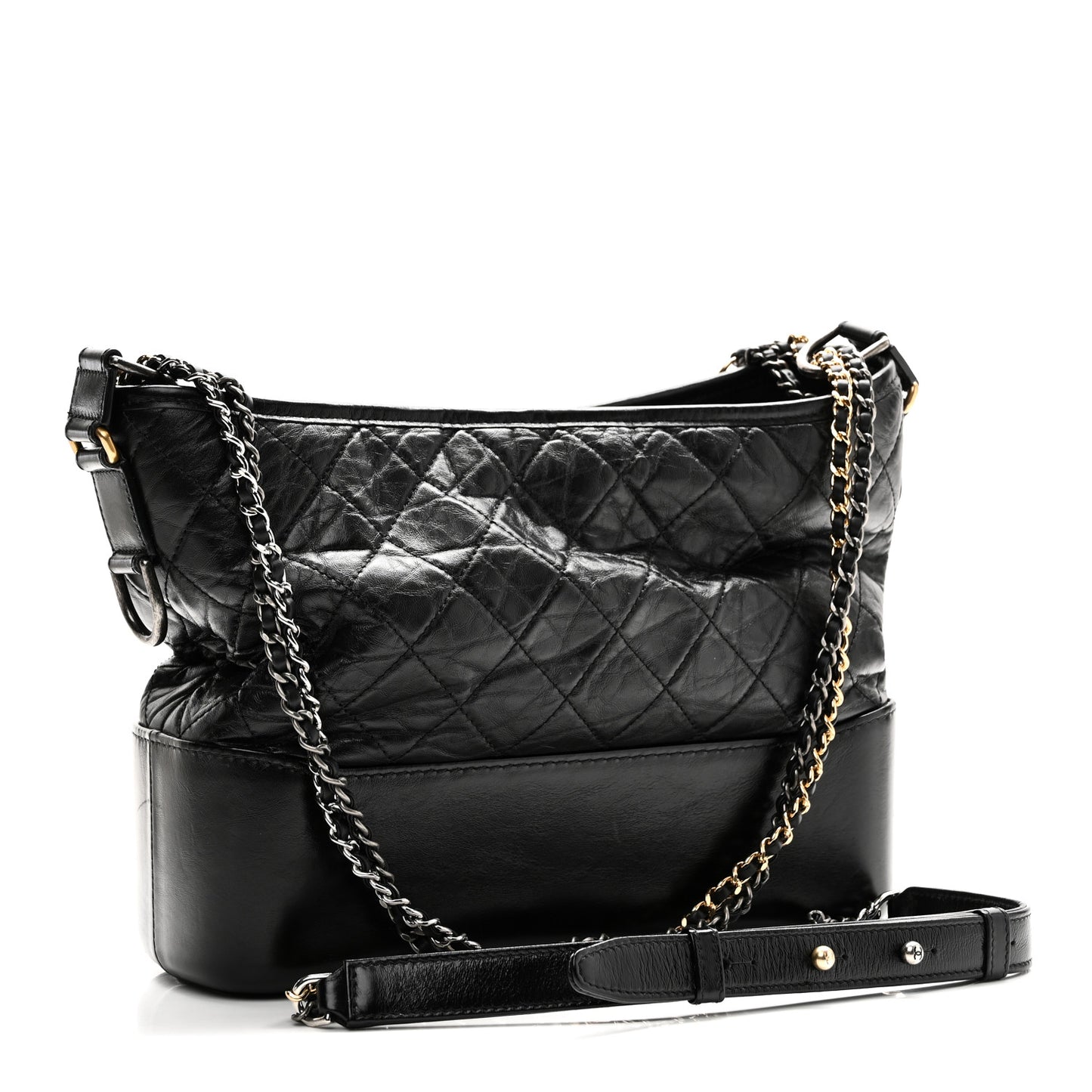 Aged Calfskin Quilted Medium Gabrielle Hobo Black