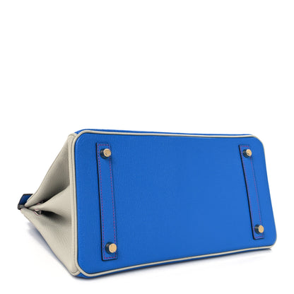 Hermes Chevre Mysore Horseshoe Birkin 30 Bleu Hydra Gris Perle Rose Shocking 4 of 13