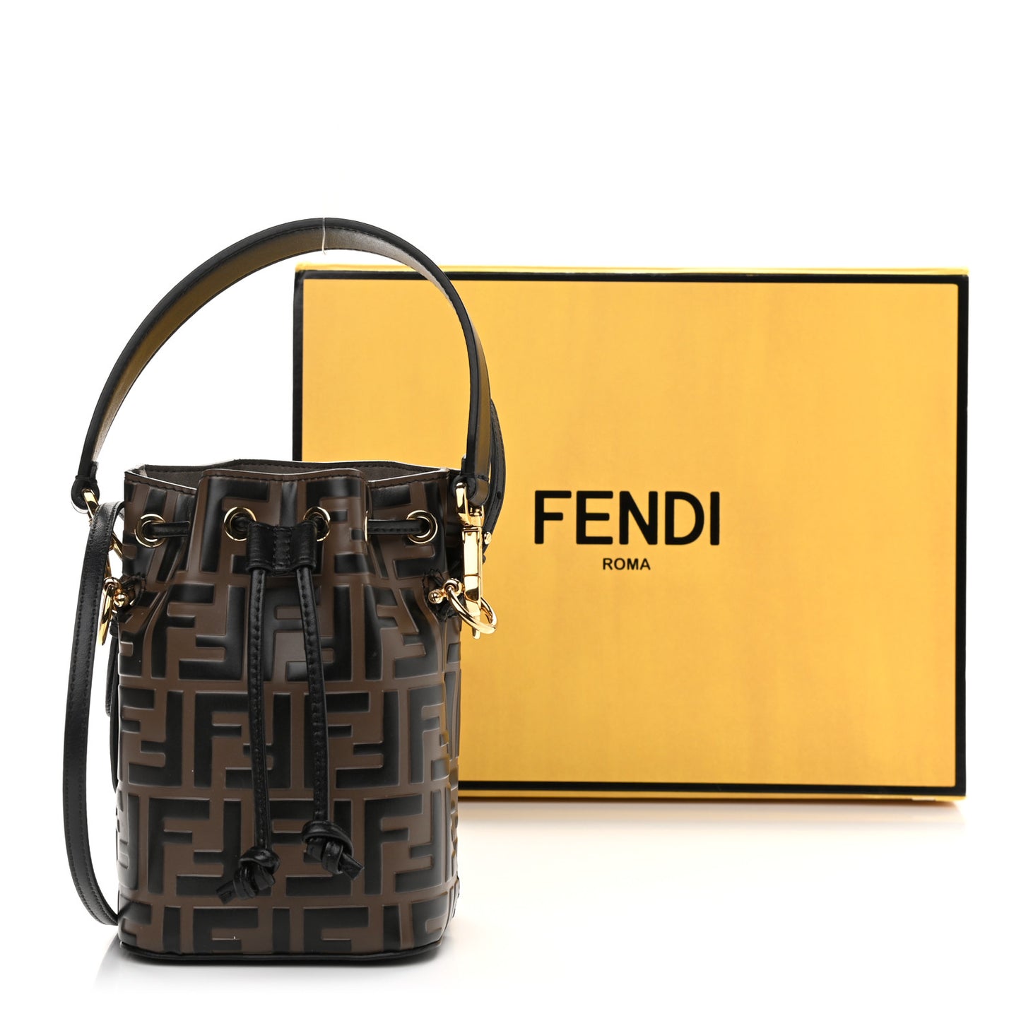 Vitello Liberty F is Fendi Bi-Color FF 1974 Embossed Mini Mon Tresor Bucket Bag Maya Black