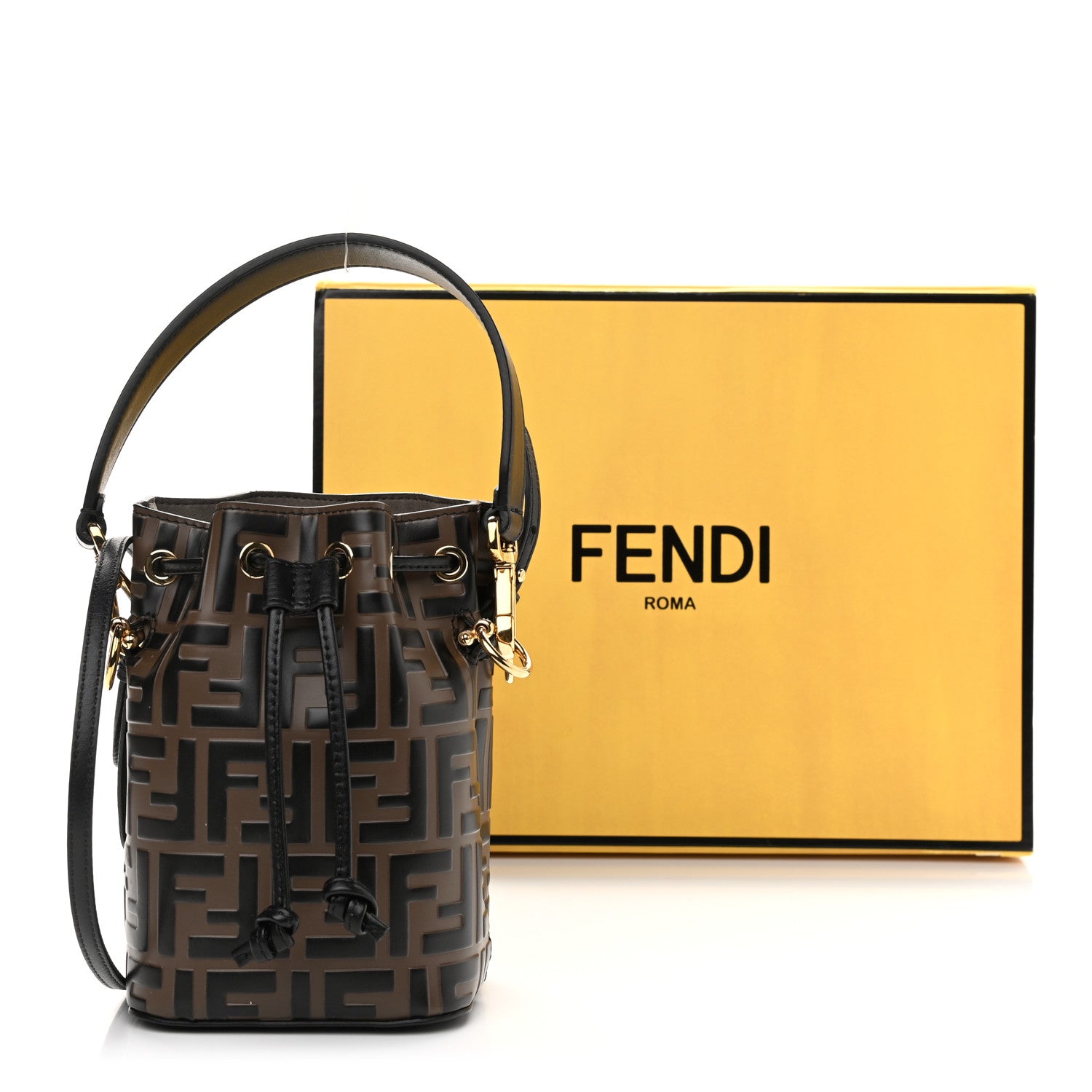 Fendi Vitello Liberty F is Fendi Bi-Color FF 1974 Embossed Mini Mon Tresor Bucket Bag Maya Black 12 of 12