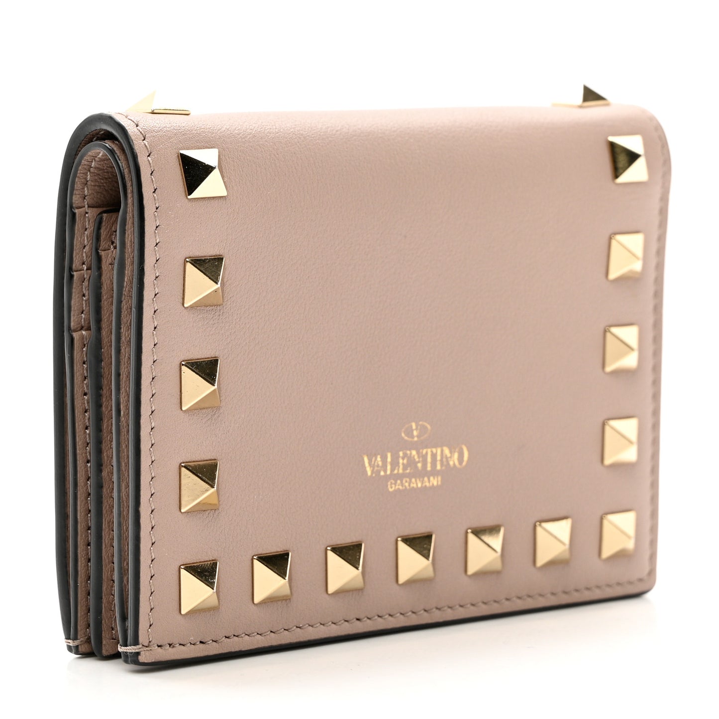 Calfskin Rockstud French Flap Wallet Poudre
