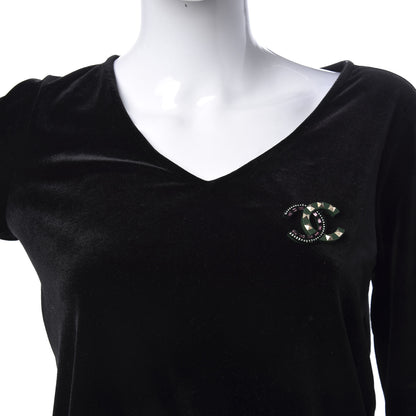 Chanel Resin Crystal Studded CC Brooch Green Multicolor 2 of 4