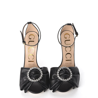 Gucci Nappa Ilse Pleated Bow Sandals 35.5 Black 5 of 8