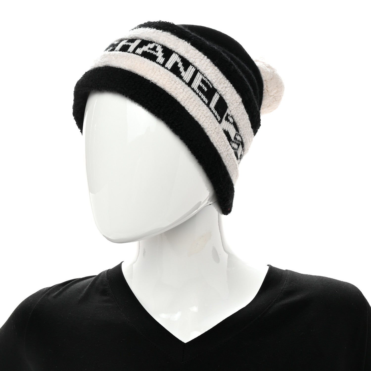 Chanel Cashmere CC Beanie Hat Ecru Black 2 of 7