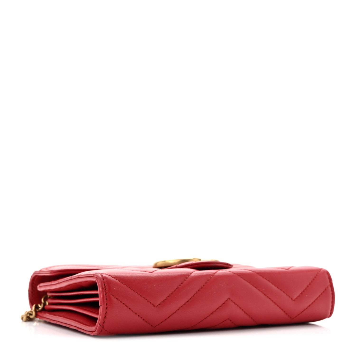 Gucci Calfskin Matelasse GG Marmont Chain Wallet Hibiscus Red 4 of 15