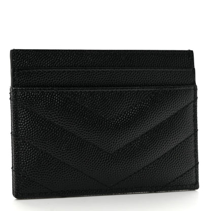 Saint Laurent Grain De Poudre Matelasse Chevron Monogram Credit Card Case Black 3 of 9