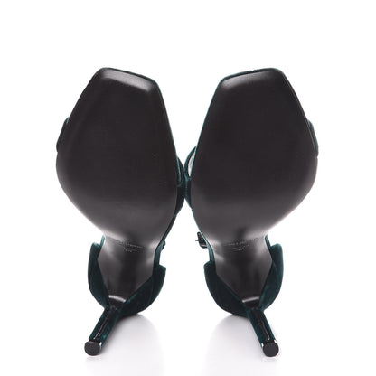Saint Laurent Velvet Amber 105 Ankle Strap Sandals 39 Malachite 5 of 10