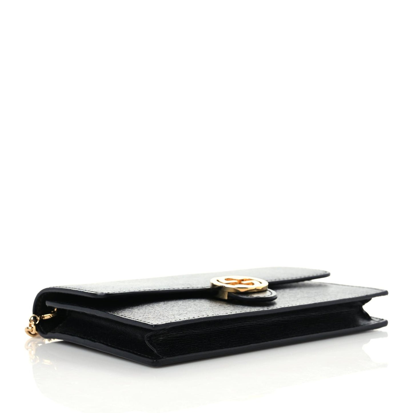 Textured Calfskin Icon Chain Wallet Black