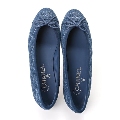 Chanel Washed Denim Quilted Cap Toe CC Ballerina Flats 37 Blue 2 of 10