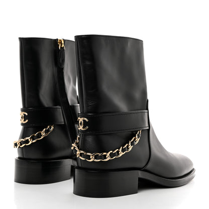 Chanel Calfskin Chain Short Boots 38 Black 4 of 9