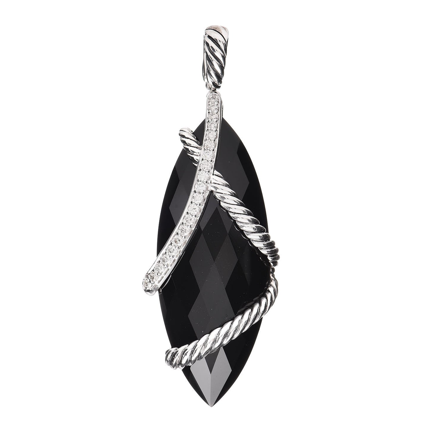 Sterling Silver Black Onyx Diamond 20mm Cable Wrap Enhancer Pendant