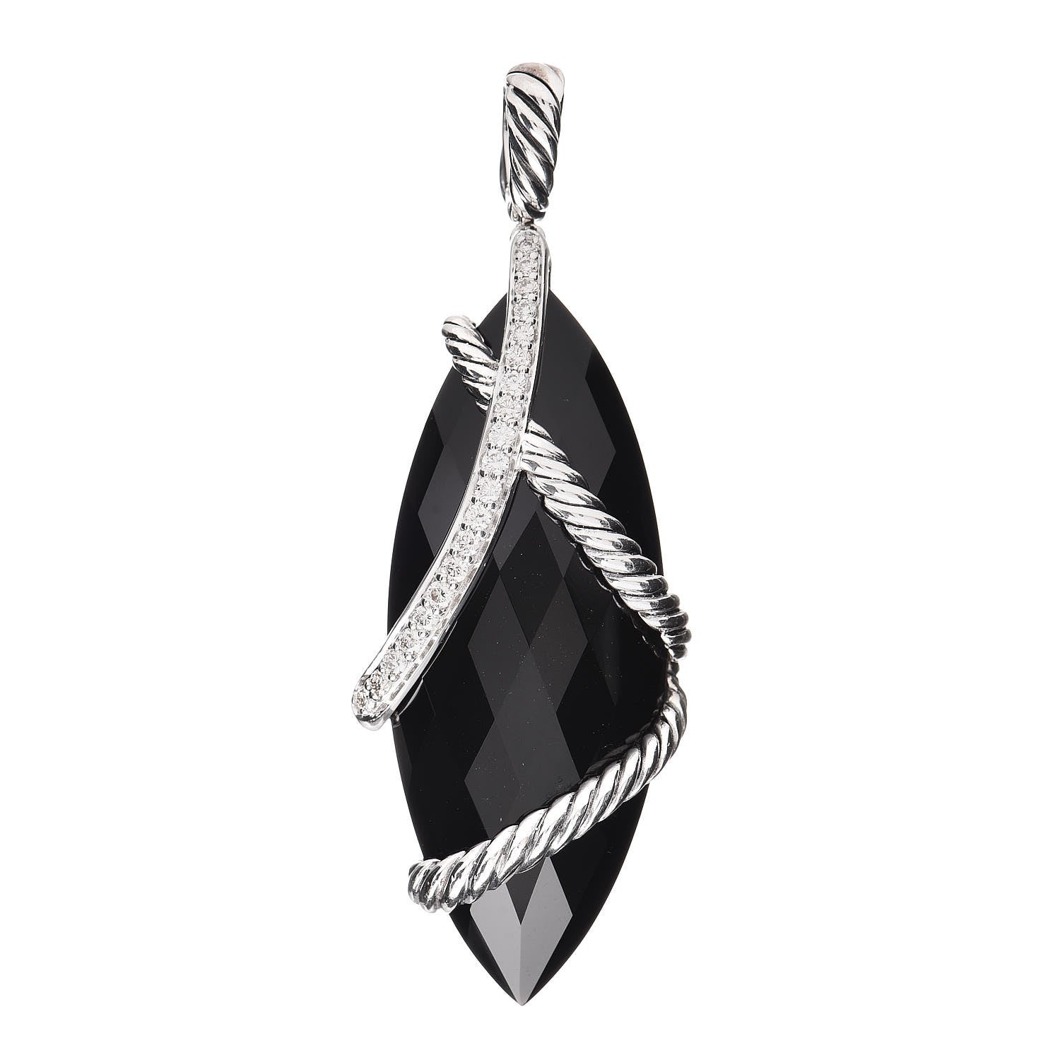 David Yurman Sterling Silver Black Onyx Diamond 20mm Cable Wrap Enhancer Pendant 1 of 4