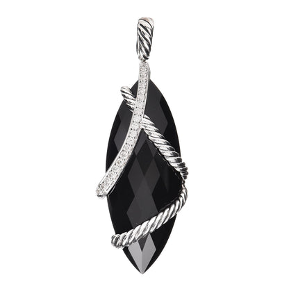 David Yurman Sterling Silver Black Onyx Diamond 20mm Cable Wrap Enhancer Pendant 1 of 4