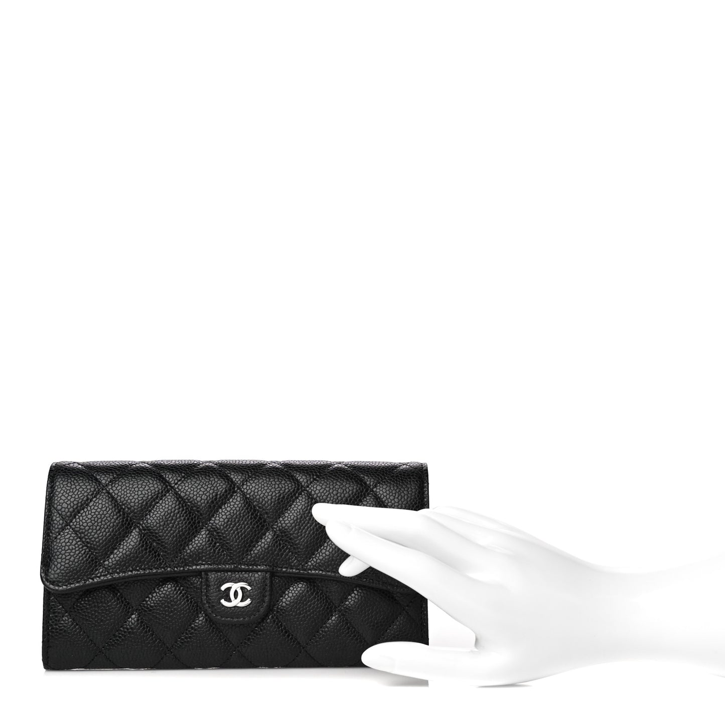 Caviar Quilted Large Gusset Flap Wallet Black