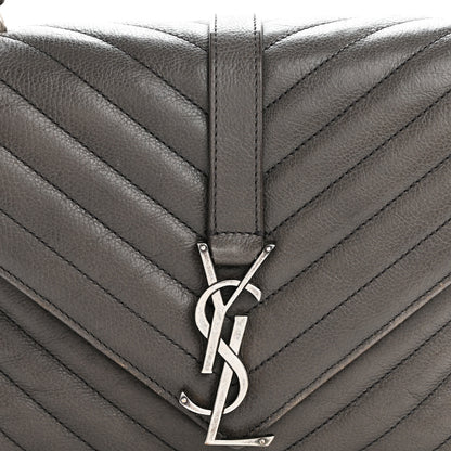Saint Laurent Sheepskin Matelasse Chevron Monogram Medium College Bag Grey 9 of 17