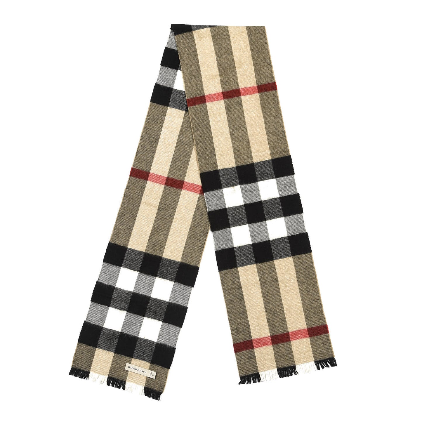 Cashmere Mega Check Fringe Scarf Camel