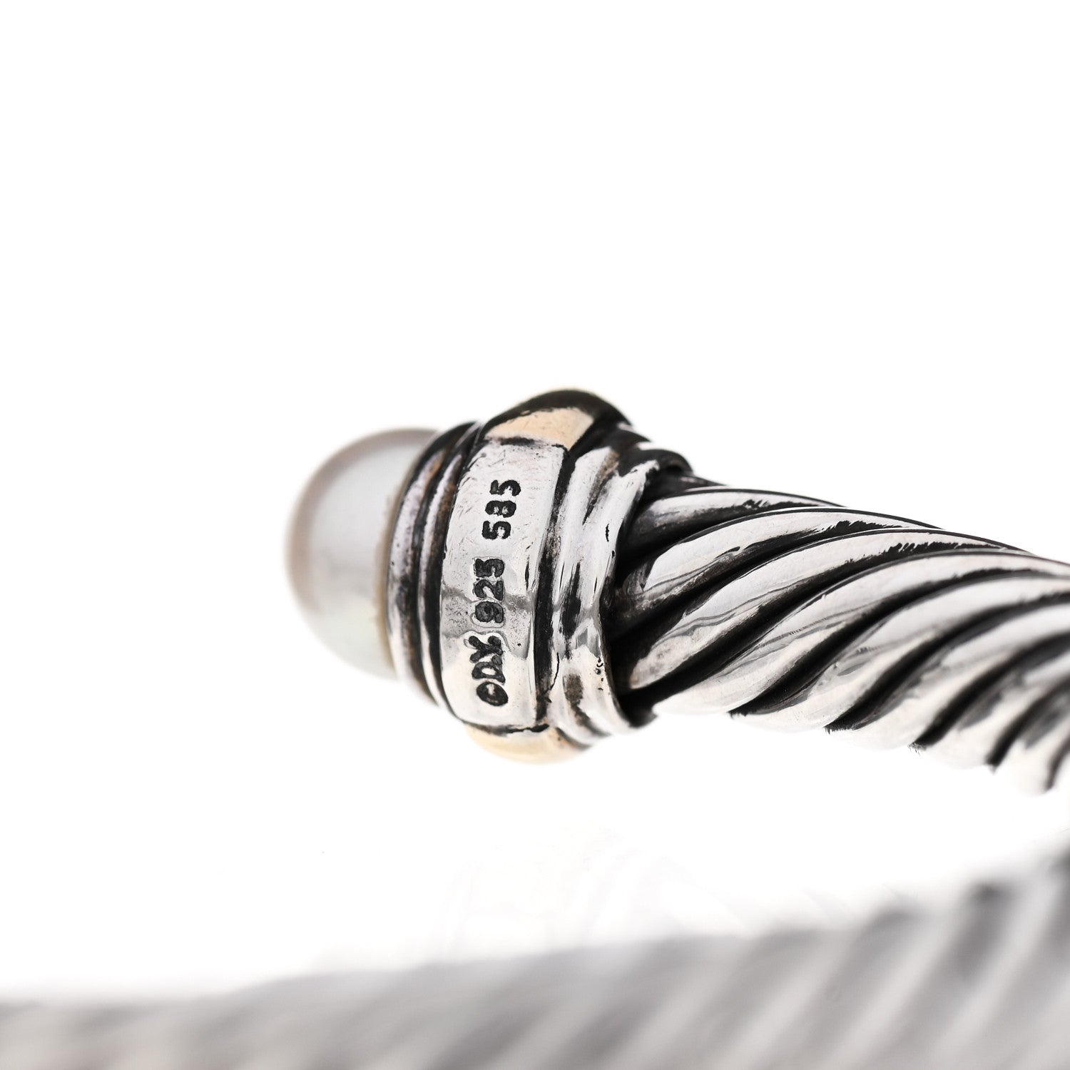 David Yurman Sterling Silver 14K Yellow Gold Pearl 7mm Cable Classics Bracelet 4 of 4