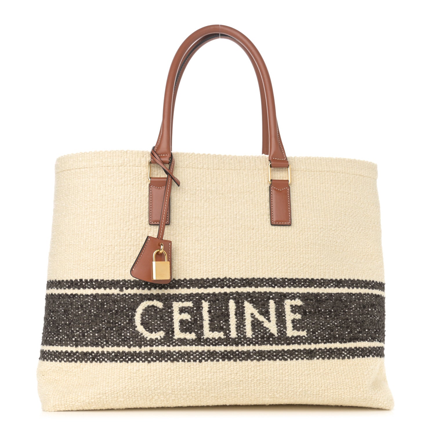 Celine Plein Soleil Textile Calfskin Horizontal Cabas Natural Tan Black 1 of 10