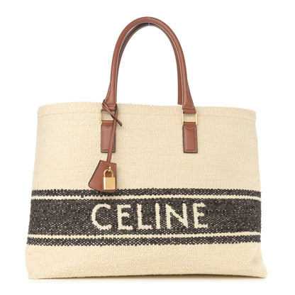 Celine Plein Soleil Textile Calfskin Horizontal Cabas Natural Tan Black 1 of 10