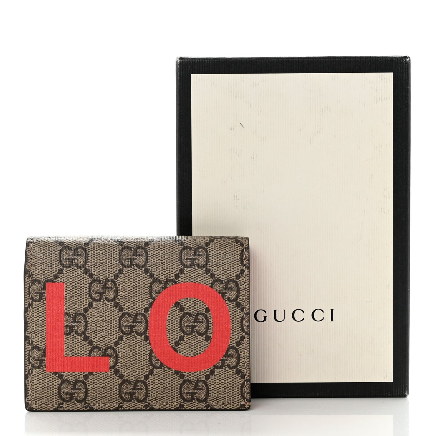 GG Supreme Monogram Moon Calfskin Love Valentines Day Card Case Beige Ebony New Geranium