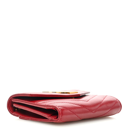 Saint Laurent Lambskin Matelasse Chevron Monogram Compact Tri Fold Wallet Red 4 of 6