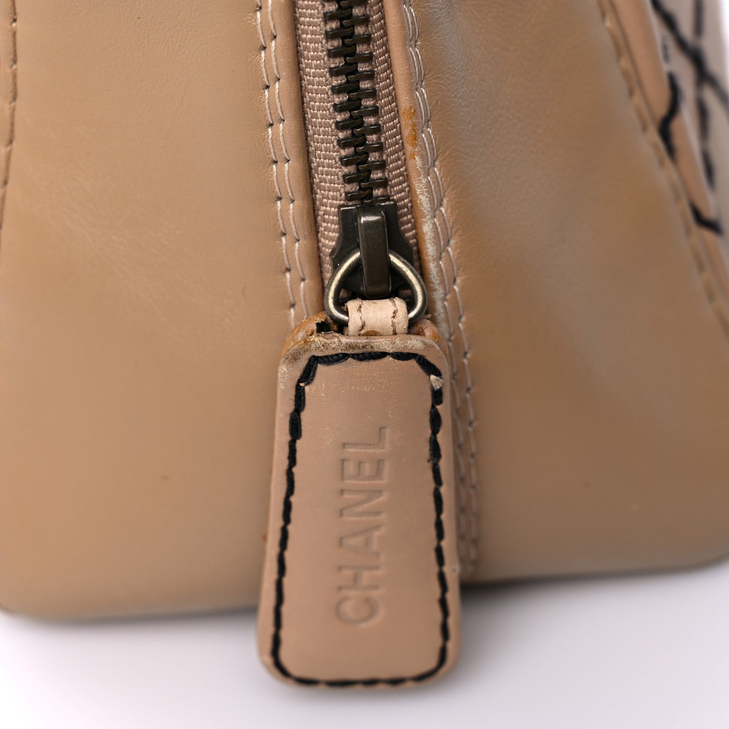 Calfskin Wild Stitch Vertical Top Handle Bag Beige