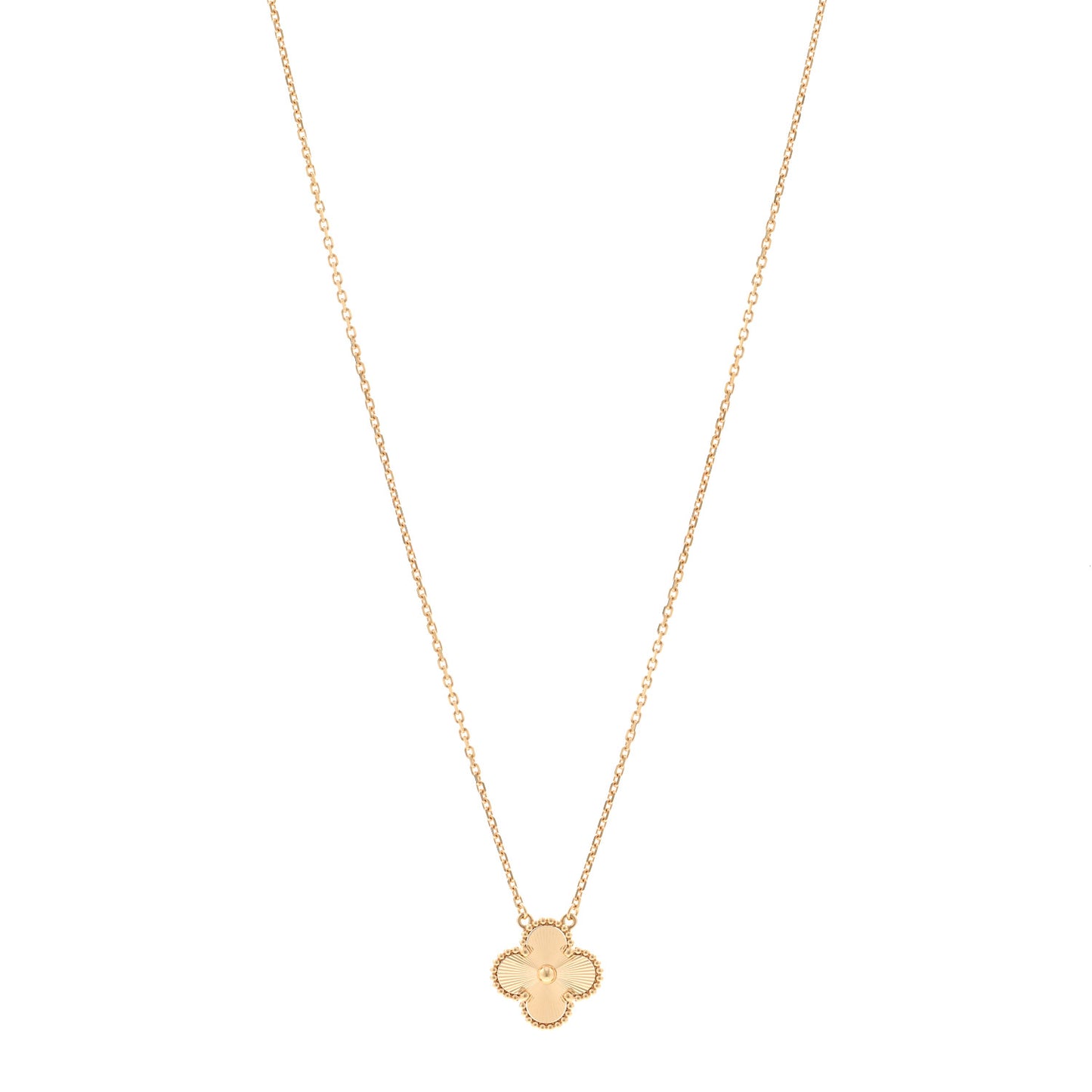 18K Yellow Gold Guilloche Vintage Alhambra Pendant Necklace