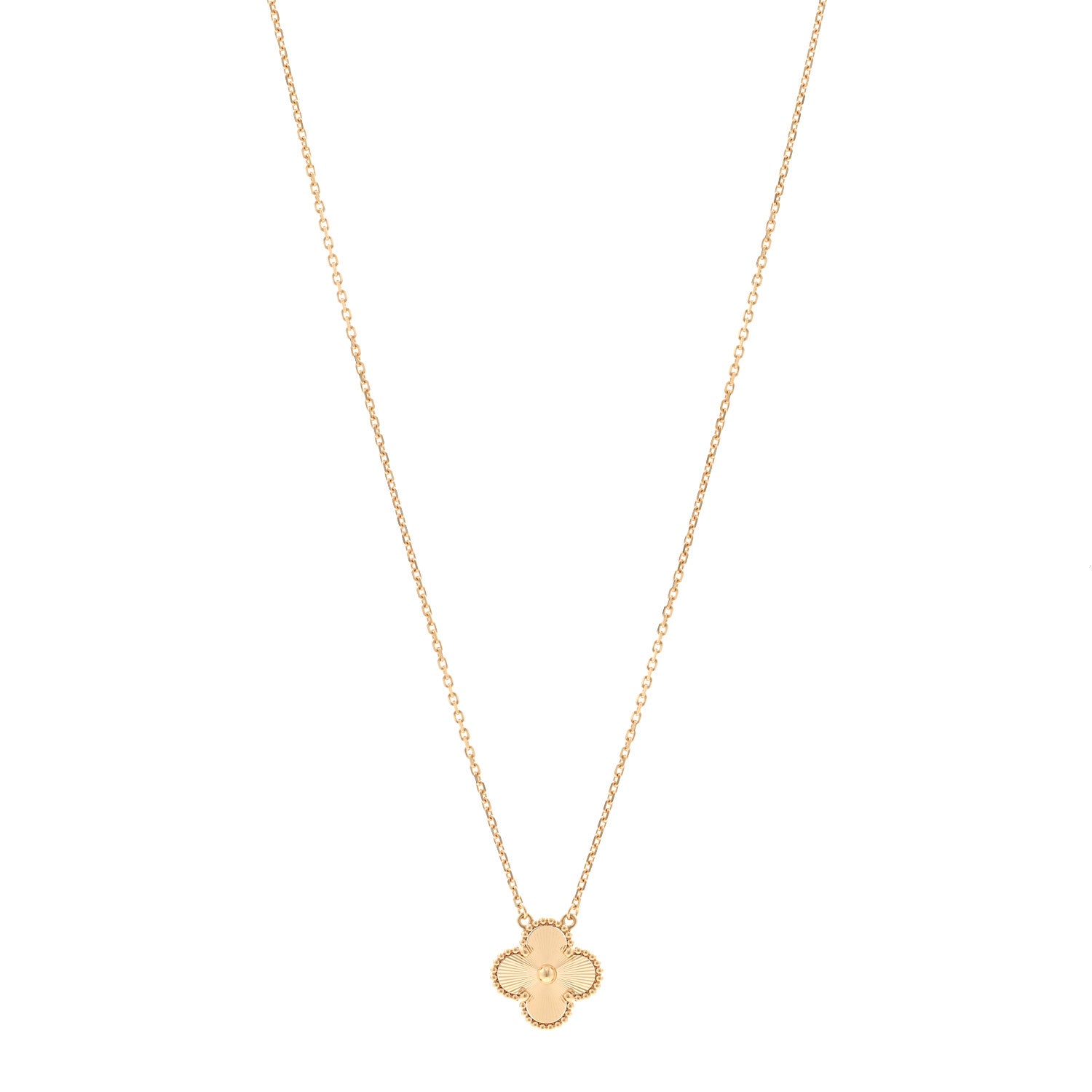 Van Cleef & Arpels 18K Yellow Gold Guilloche Vintage Alhambra Pendant Necklace 1 of 5