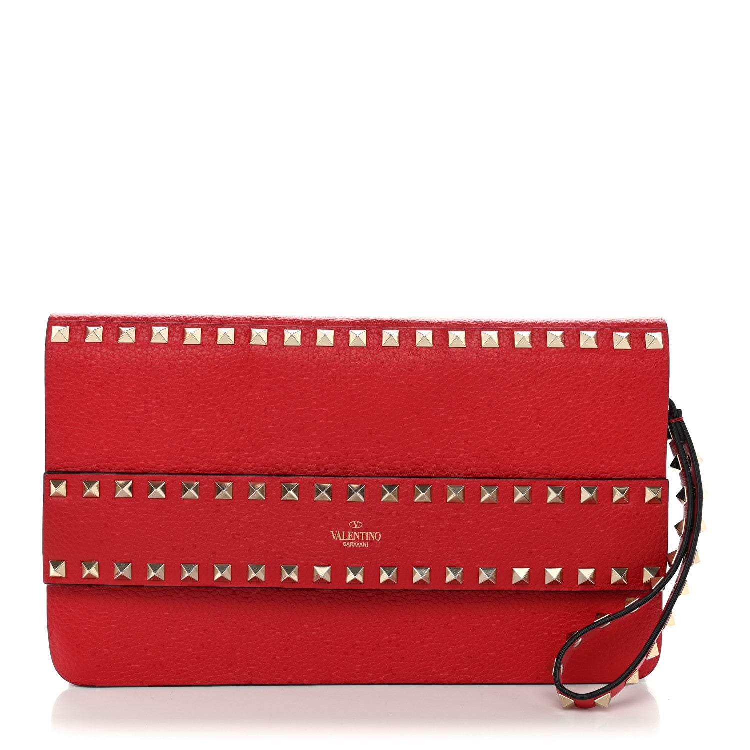 Valentino Garavani Pebble Calfskin Rockstud Side Slip Wristlet Clutch Rosso 1 of 9