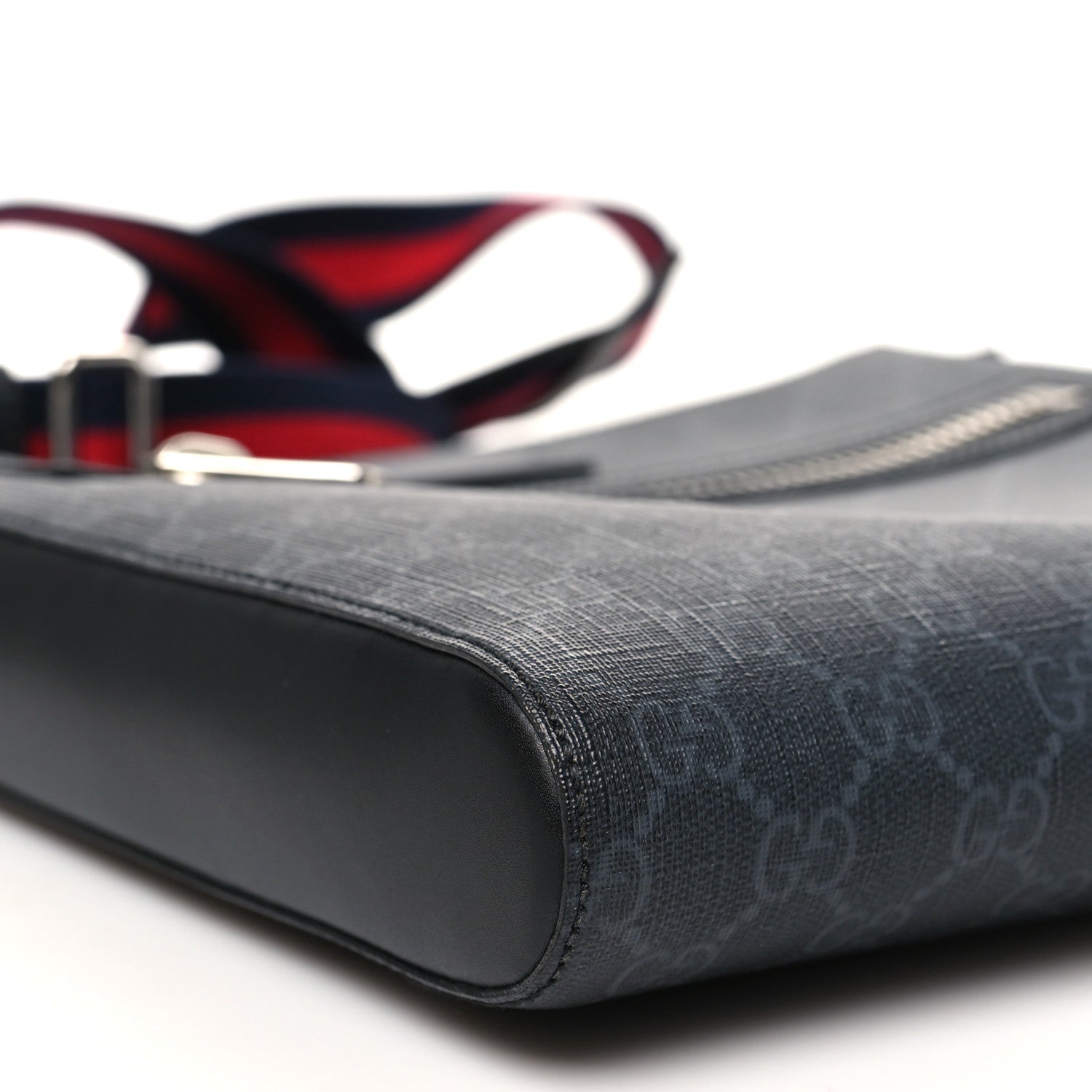 Gucci GG Supreme Monogram Web Small Flat Messenger Bag Black Grey 9 of 10