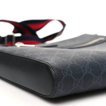 Gucci GG Supreme Monogram Web Small Flat Messenger Bag Black Grey 9 of 10