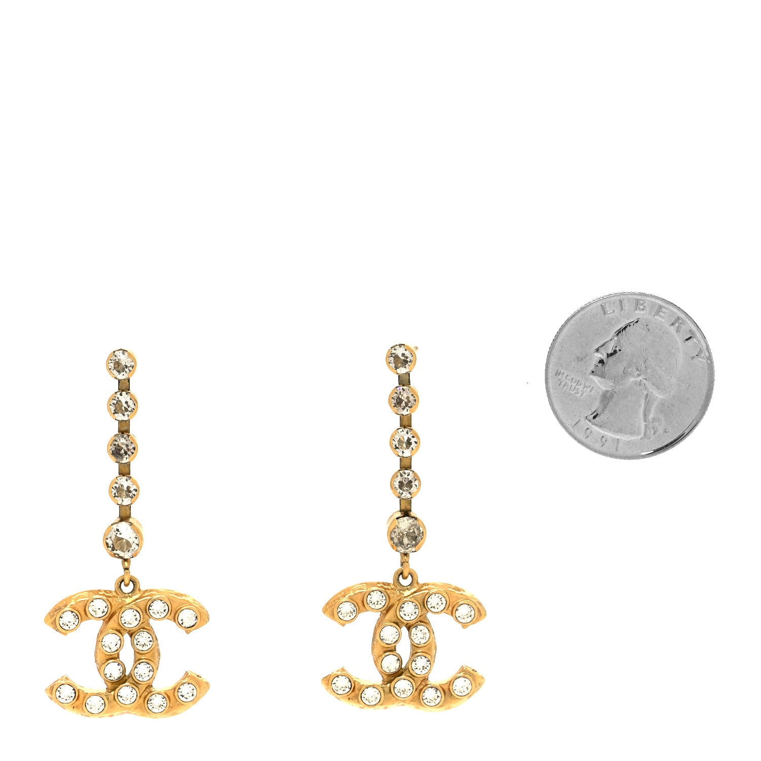 Chanel Crystal CC Dangle Earrings Gold 2 of 4