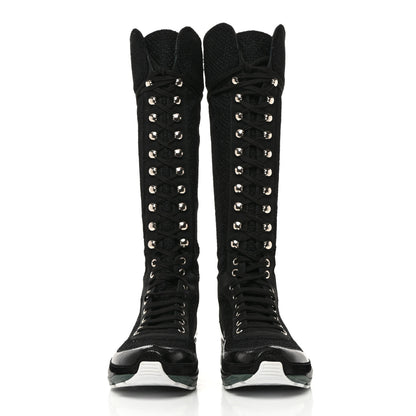 Chanel Tweed Patent Calfskin Sneaker High Boots 37.5 Black 2 of 8