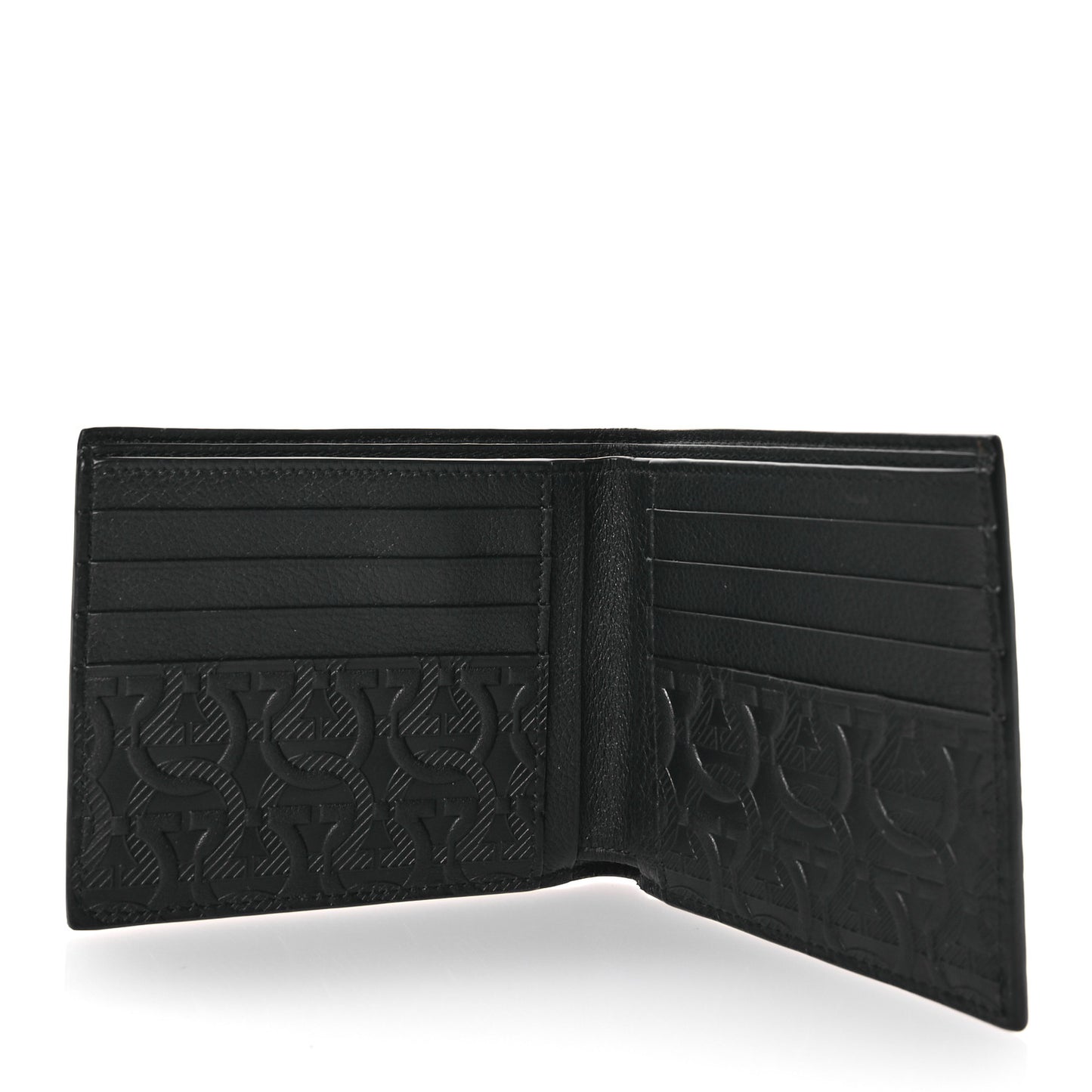 Calfskin Embossed Gancini Bi-Fold Wallet Black
