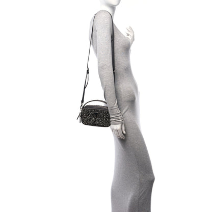 Prada Satin Crystal Metal Triangle Logo Odette Crossbody Fumo 2 of 9
