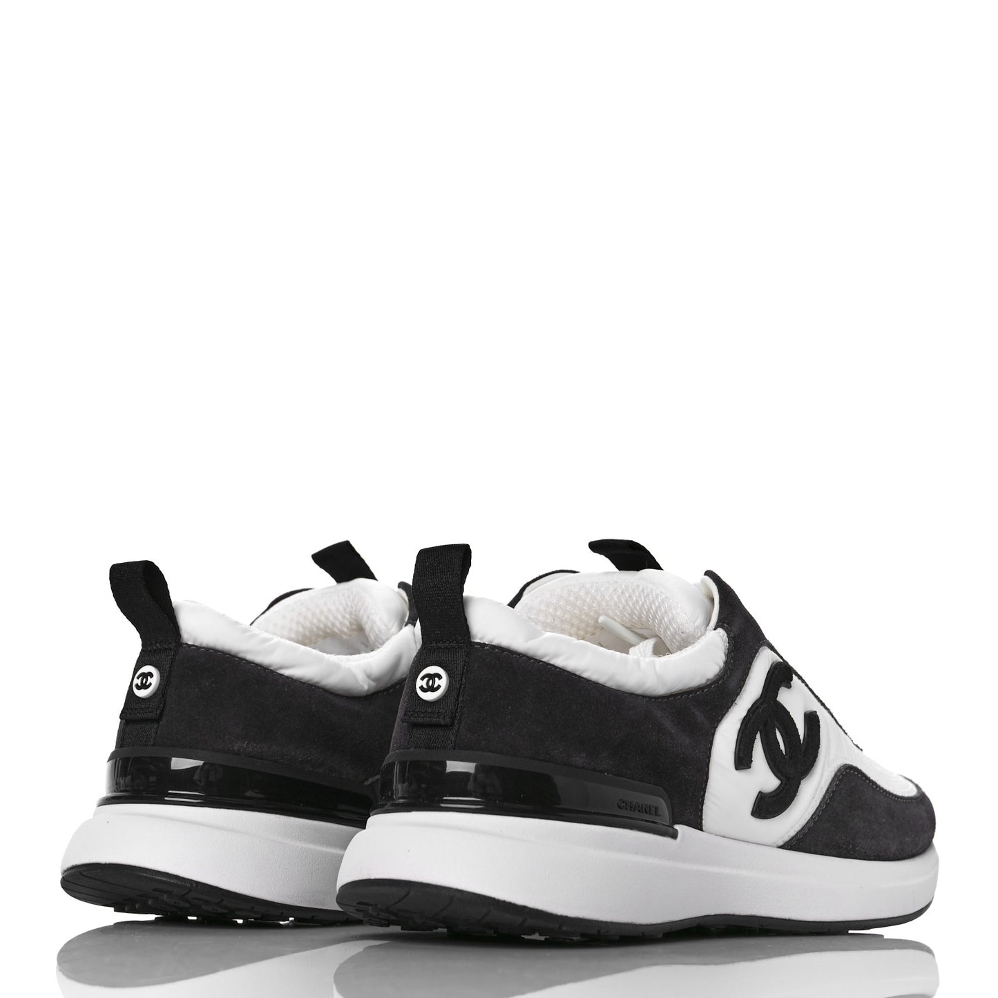 Nylon Suede Calfskin CC Sneakers 38.5 White Dark Grey
