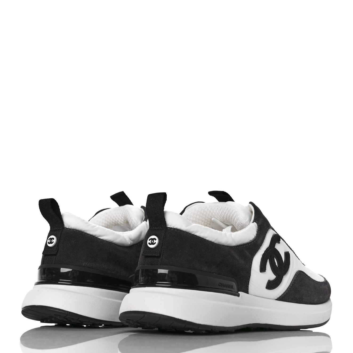 Chanel Nylon Suede Calfskin CC Sneakers 38.5 White Dark Grey 3 of 9