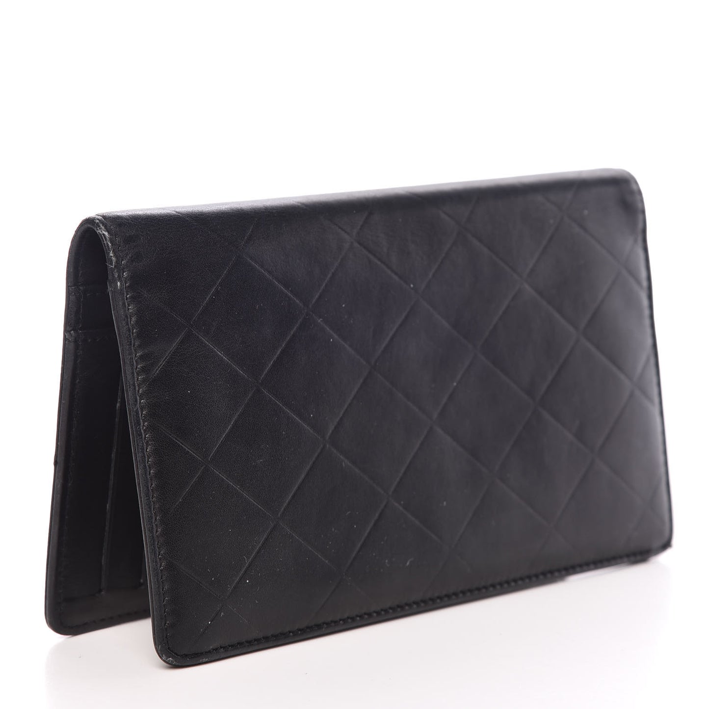 Lambskin Embossed Logo Yen Wallet Black