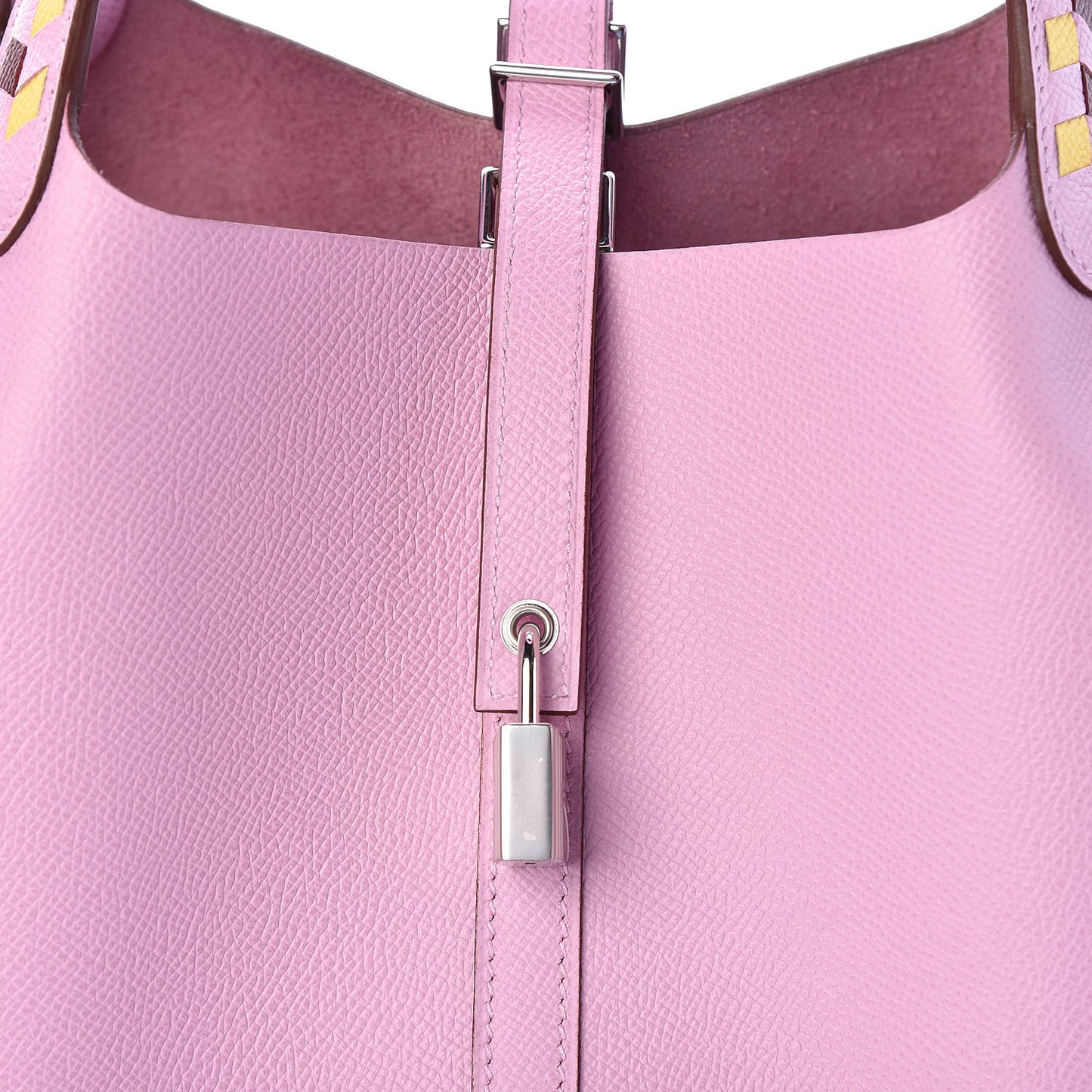 Epsom Tressage De Cuir Picotin Lock 22 MM Mauve Sylvestre Rouge H Jaune De Naples
