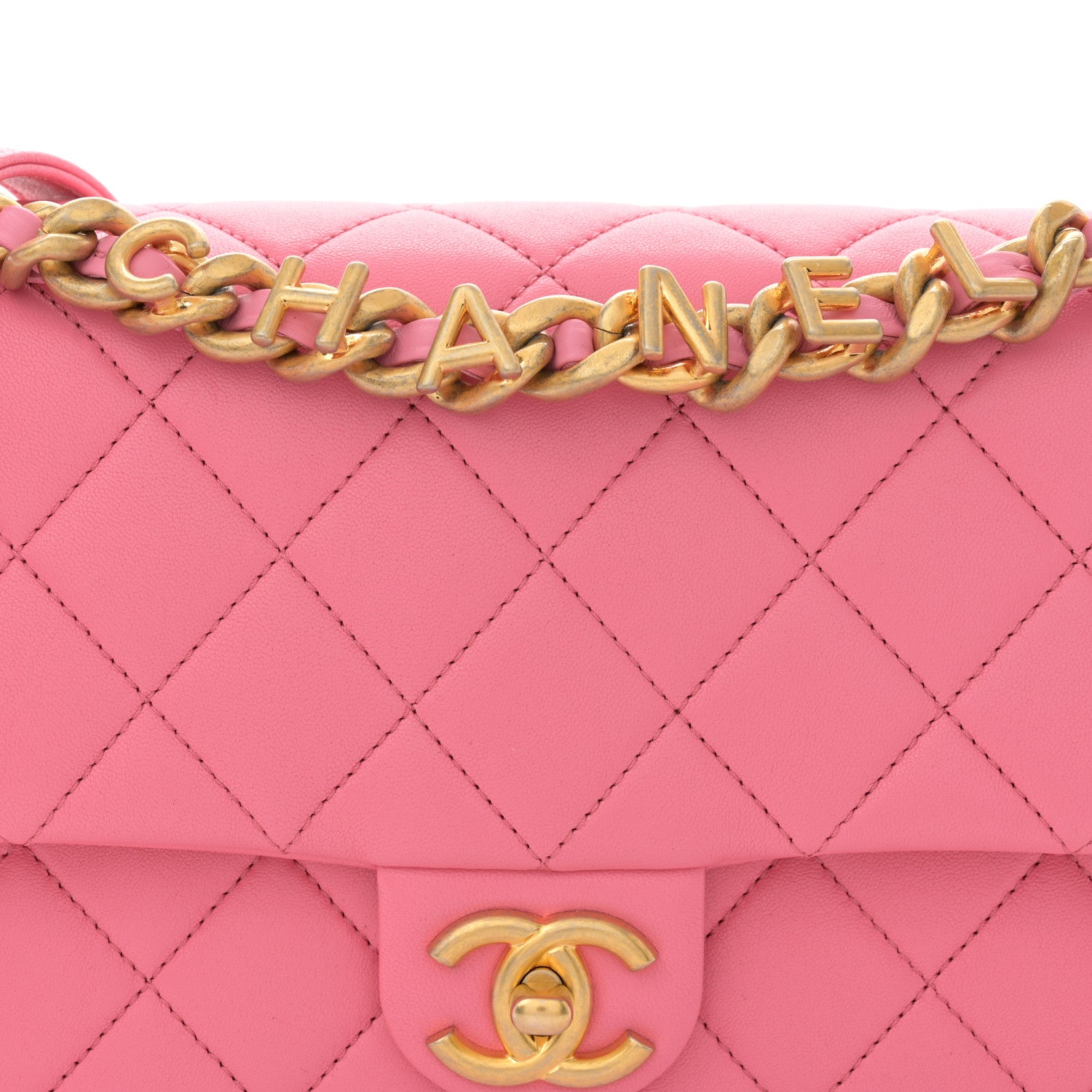 Chanel Lambskin Quilted Chaine Lettre Flap Pink 8 of 11