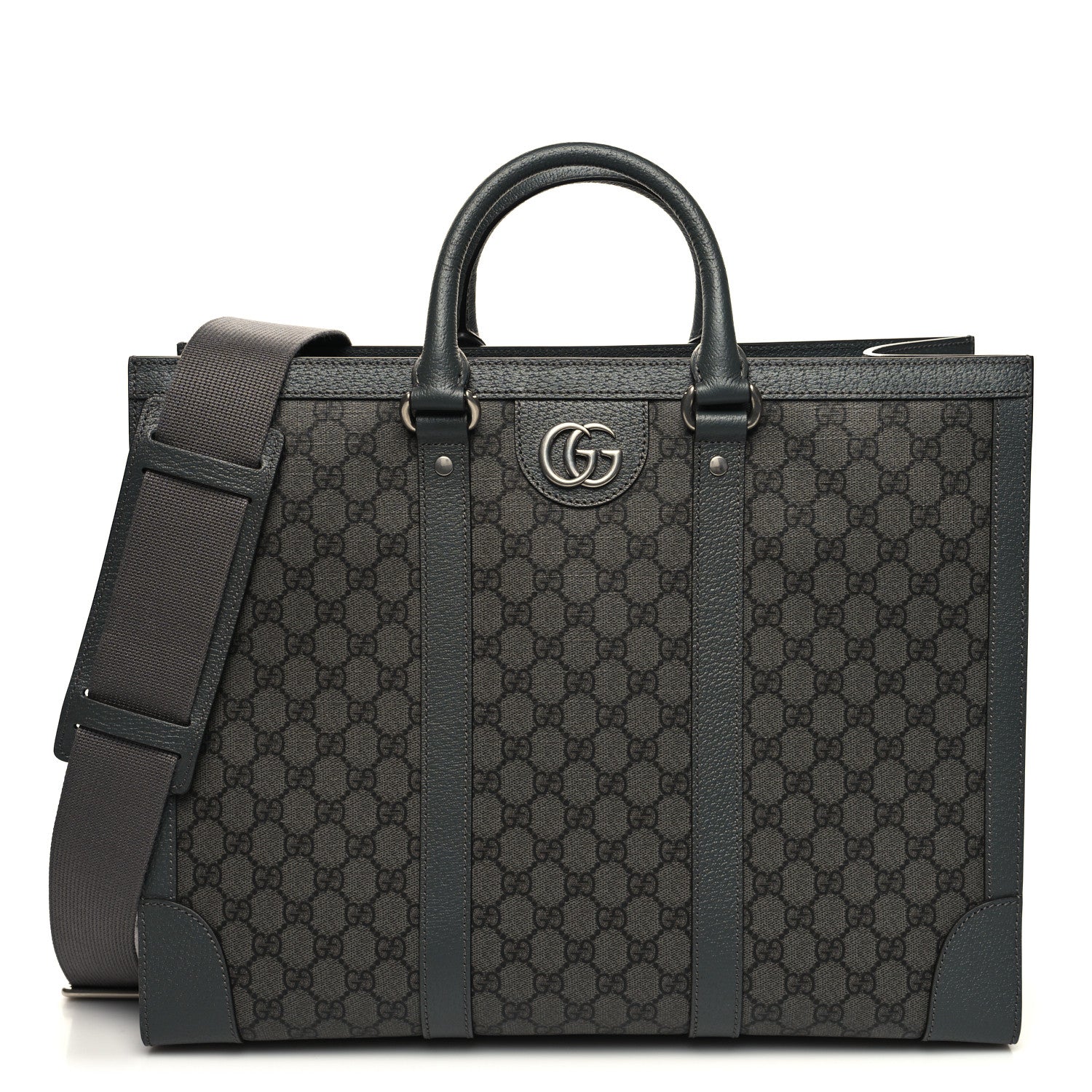 Gucci GG Supreme Monogram Textured Dollar Calfskin Large Ophidia Tote Bag Grey Black Graphite Grey 1 of 13